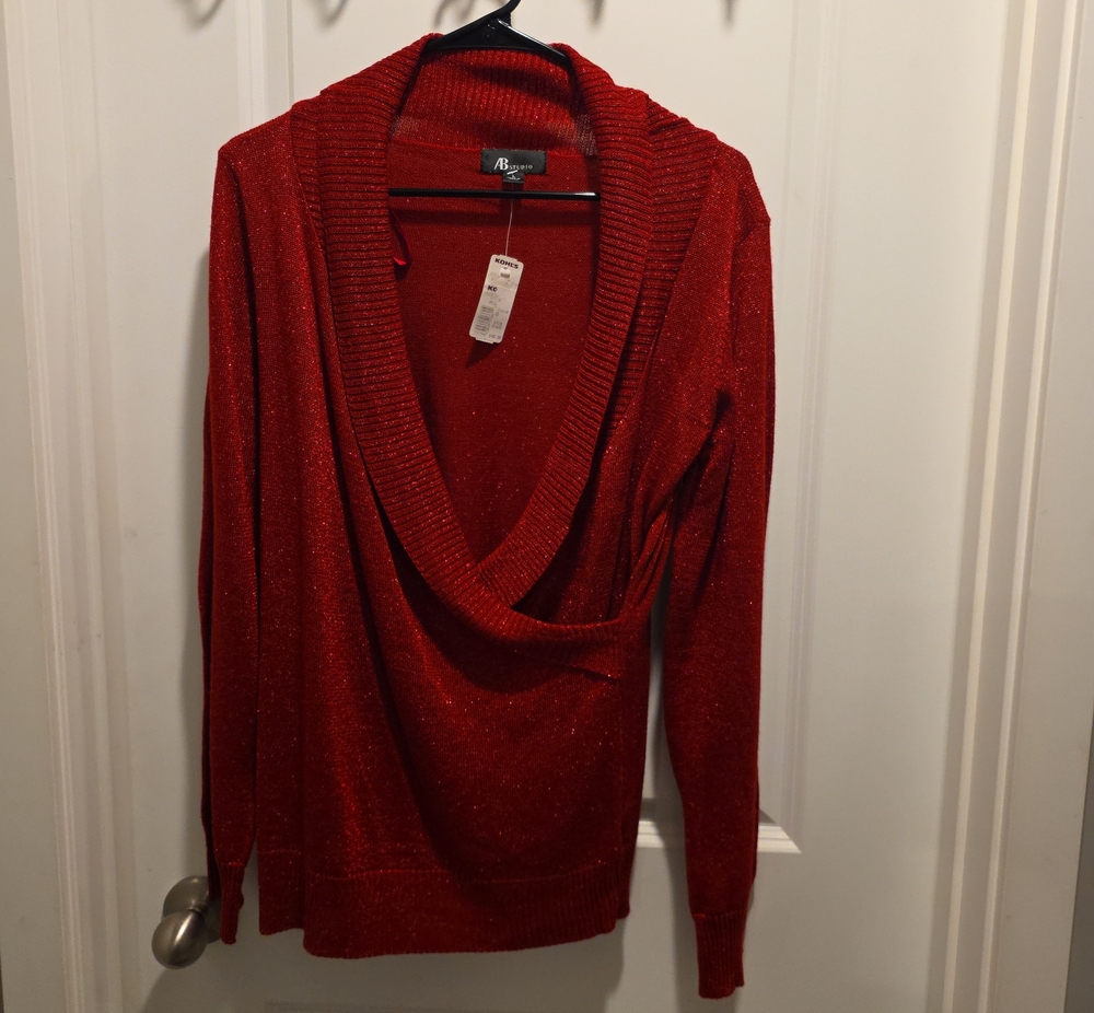 AB Studio Red Draped Cowl Neck Sweater